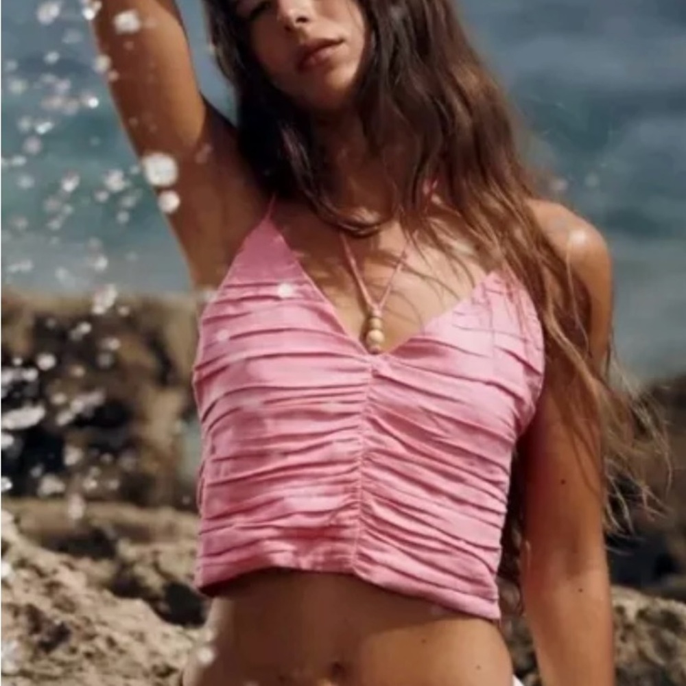 Zara Pink Ruched Tank Top - Fits like XS
